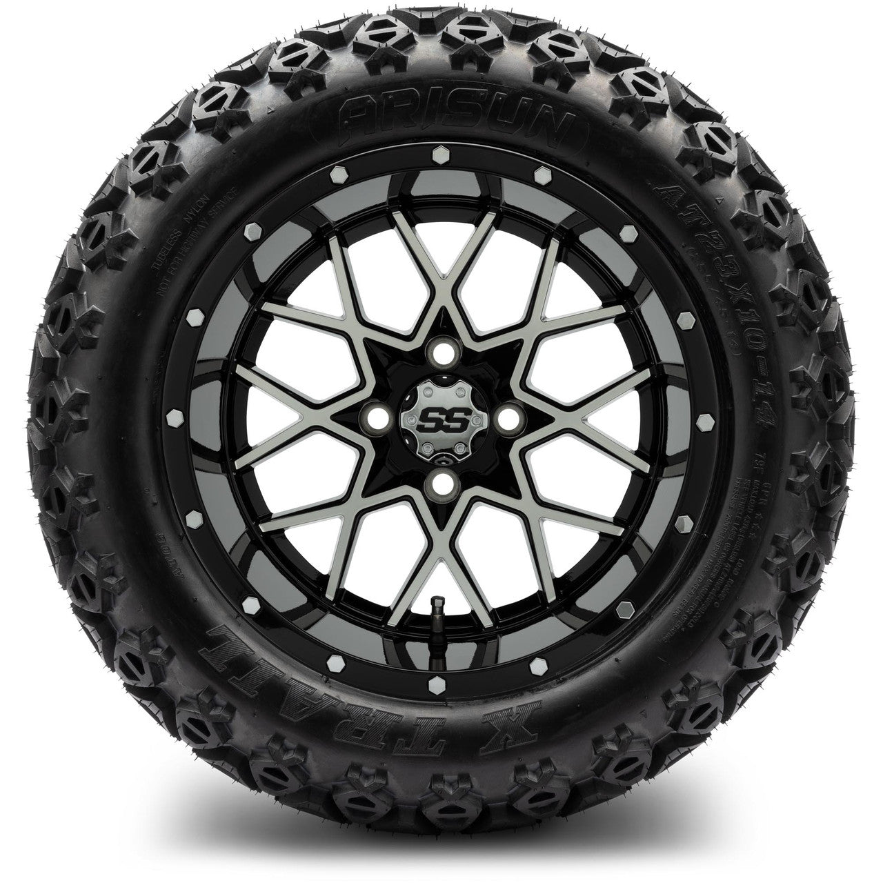 MODZ® 14" Vortex Machined Black Wheels & Off-Road Tires Combo (Xcomp Gladiator 23-10-14 Radial)