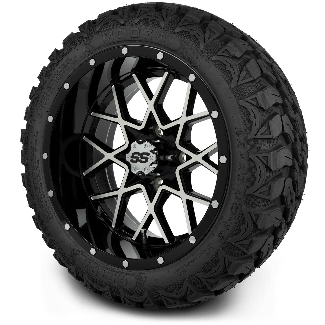 MODZ® 14" Vortex Machined Black Wheels & Off-Road Tires Combo (Arisun X-Armory All-Terrain 23x10-14 Radial)