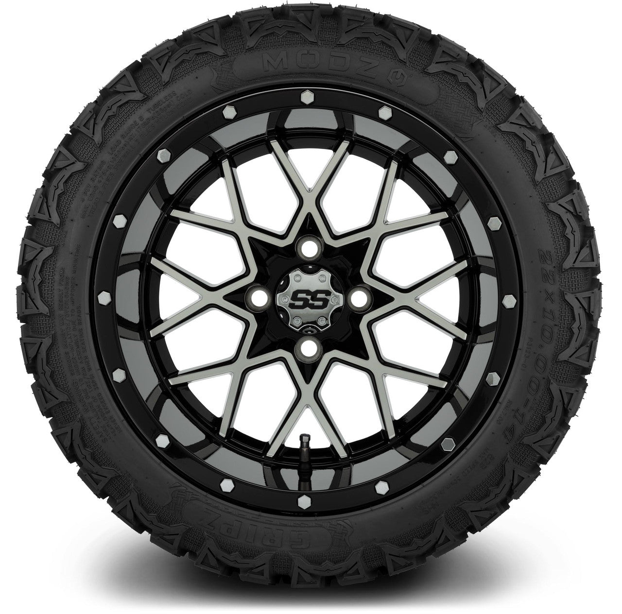 MODZ® 14" Vortex Machined Black Wheels & Off-Road Tires Combo (Arisun X-Armory All-Terrain 23x10-14 Radial)