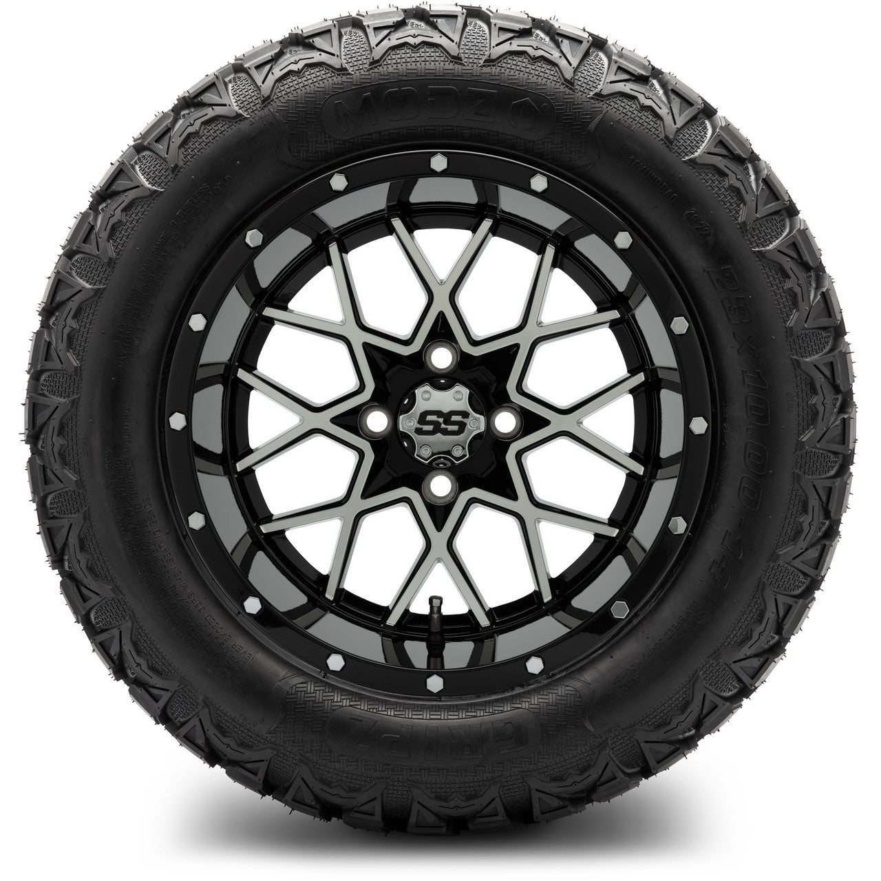 MODZ® 14" Vortex Machined Black Wheels & Off-Road Tires Combo (Arisun X-Armory All-Terrain 23x10-14 Radial)