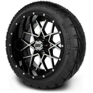 MODZ® 14" Vortex Machined Black Wheels & Street Tires Combo (MODZ Guardian 205/30-14)