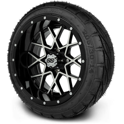 MODZ® 14" Vortex Machined Black Wheels & Street Tires Combo (MODZ Street Fox Radial 23x10-14)