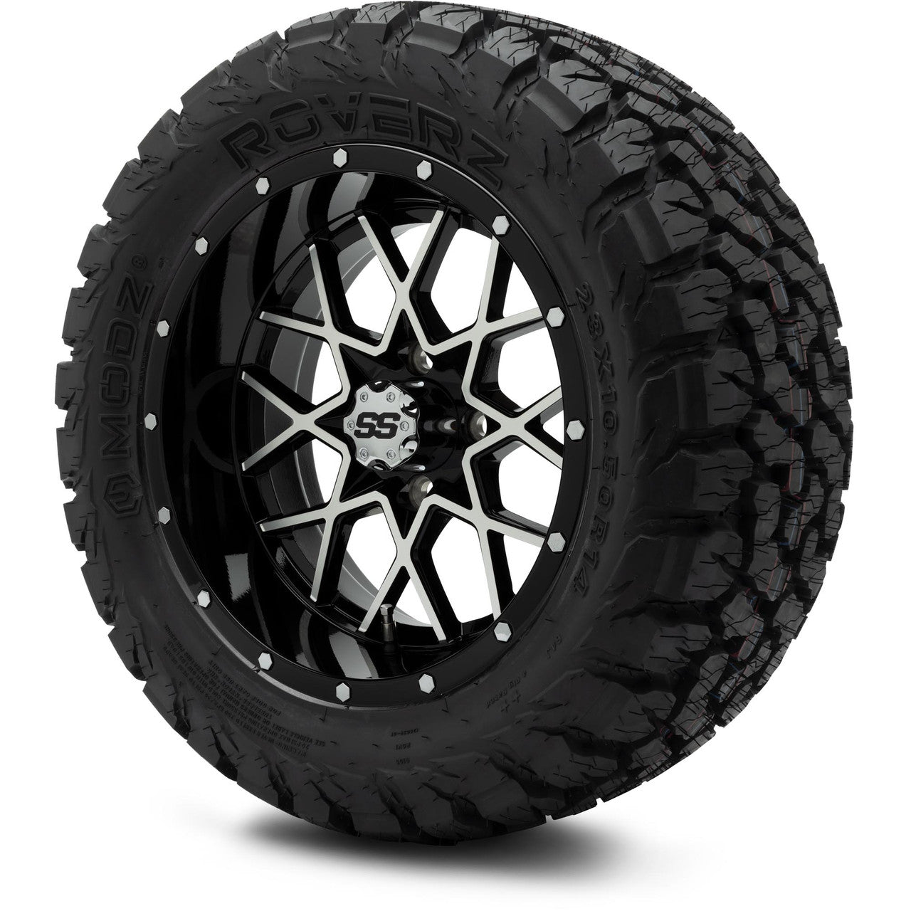 MODZ® 14" Vortex Machined Black Wheels & Off-Road Tires Combo (Arisun X-Armory All-Terrain 23x10-14 Radial)