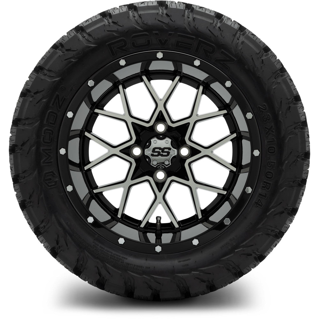 MODZ® 14" Vortex Machined Black Wheels & Off-Road Tires Combo (Xcomp Gladiator 23-10-14 Radial)