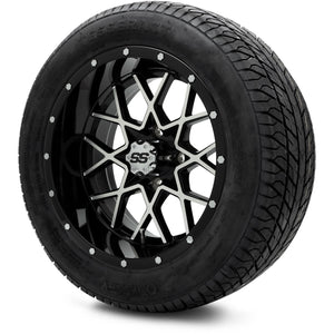 MODZ® 14" Vortex Machined Black Wheels & Street Tires Combo (Odyssey Tesseract Steel Belted Radial 215/50-14)
