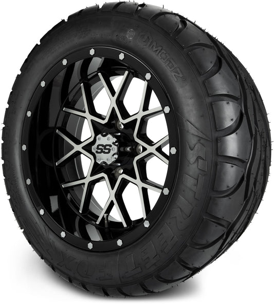 MODZ® 14" Vortex Machined Black Wheels & Street Tires Combo (MODZ Street Fox Radial 23x10-14)