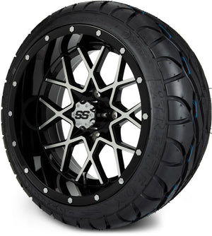 MODZ® 14" Vortex Machined Black Wheels & Street Tires Combo (MODZ Street Fox Radial 205/40-14)