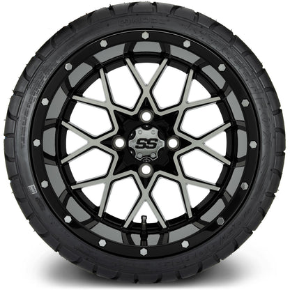 MODZ® 14" Vortex Machined Black Wheels & Street Tires Combo (MODZ Street Fox Radial 205/40-14)
