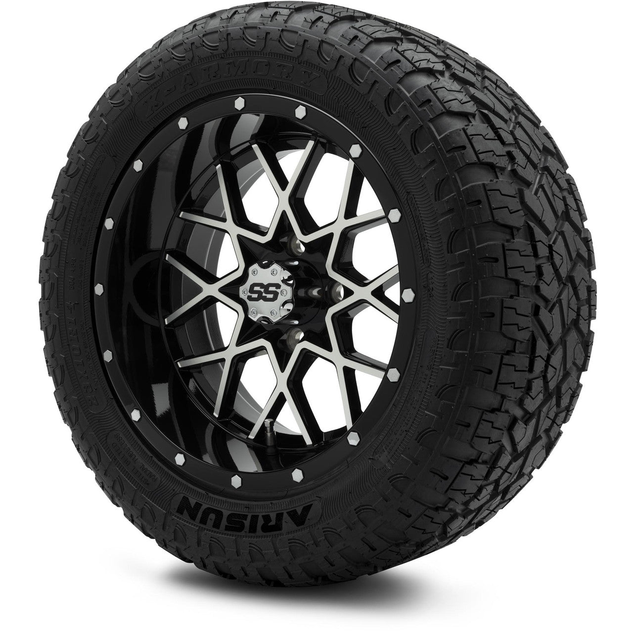 MODZ® 14" Vortex Machined Black Wheels & Off-Road Tires Combo (Arisun X-Trail All-Terrain 23x10-14)