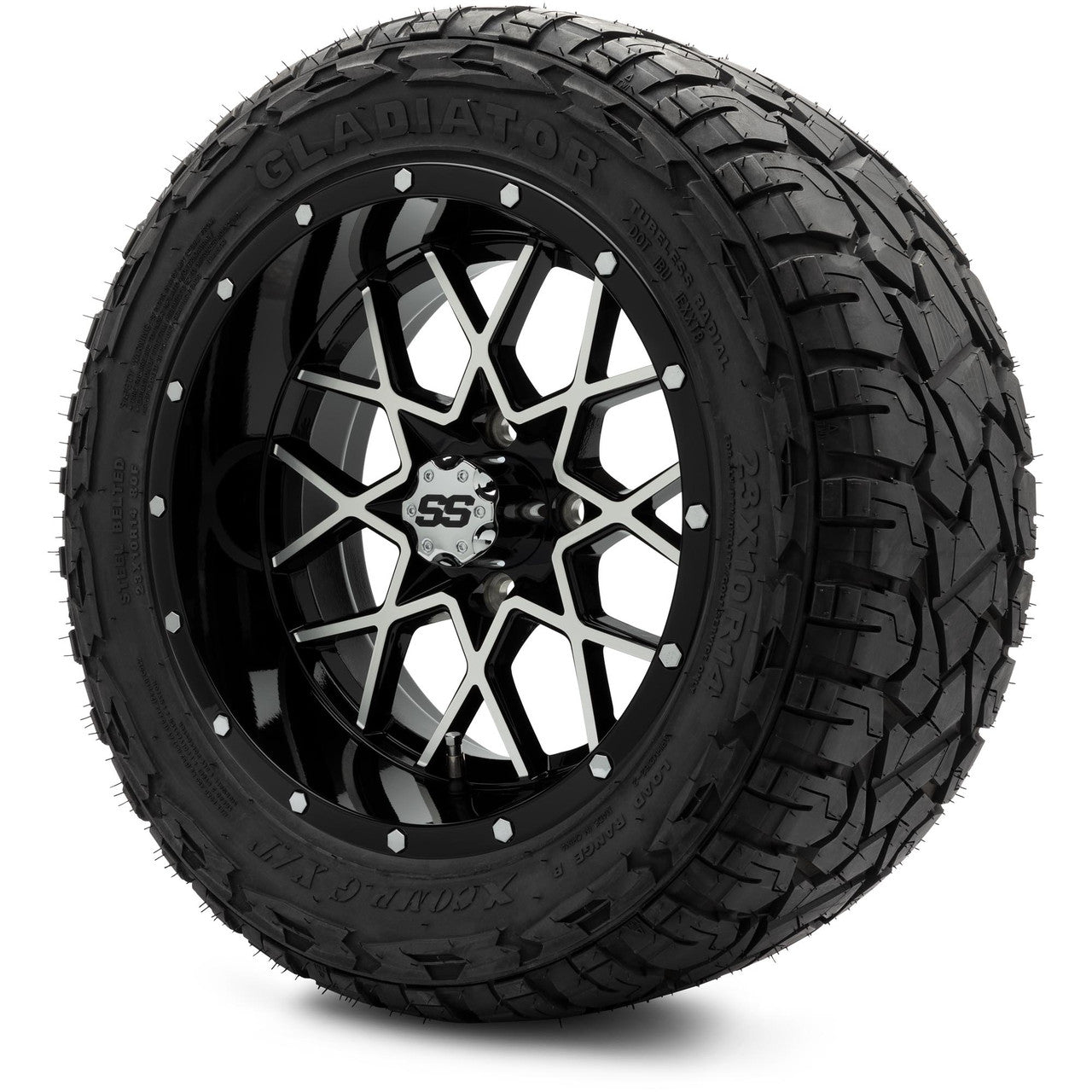 MODZ® 14" Vortex Machined Black Wheels & Off-Road Tires Combo (Arisun X-Armory All-Terrain 23x10-14 Radial)