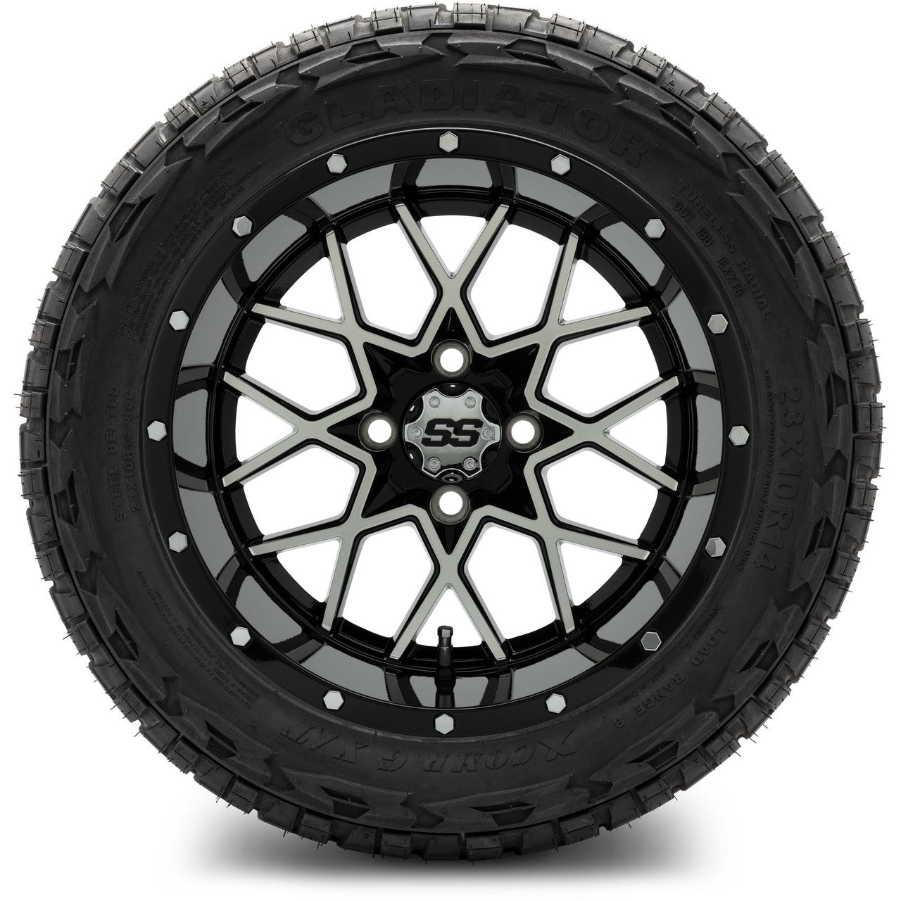 MODZ® 14" Vortex Machined Black Wheels & Off-Road Tires Combo (Arisun X-Armory All-Terrain 23x10-14 Radial)