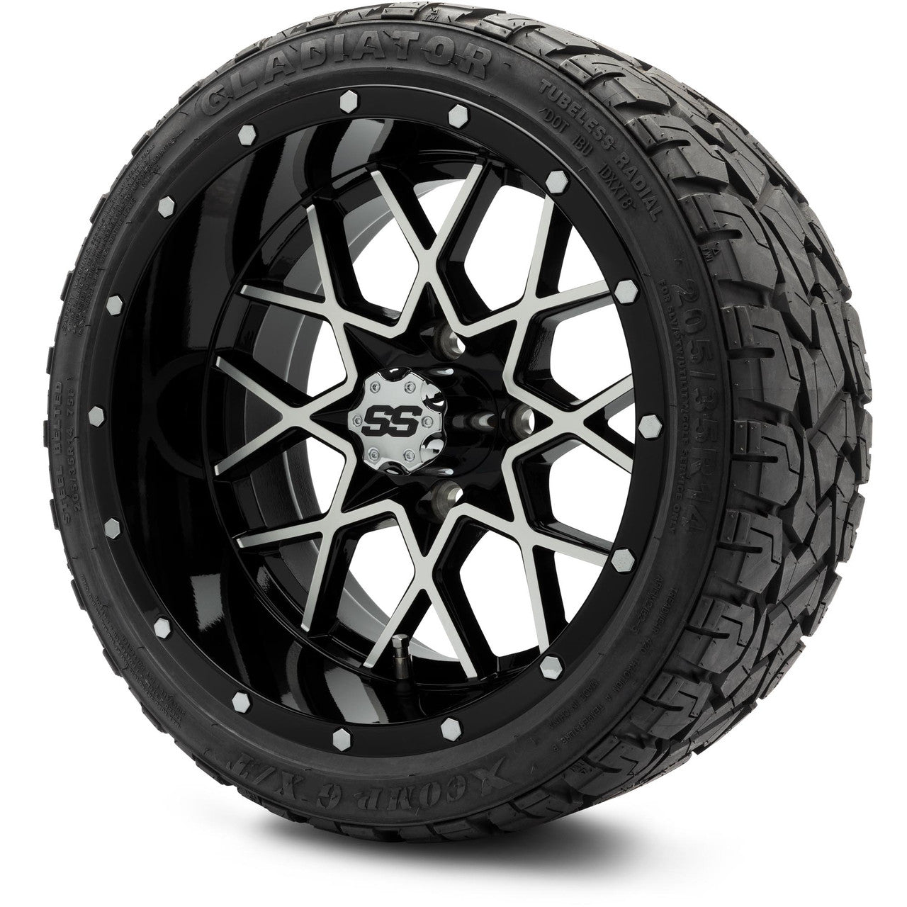 MODZ® 14" Vortex Machined Black Wheels & Off-Road Tires Combo (Arisun X-Trail All-Terrain 23x10-14)