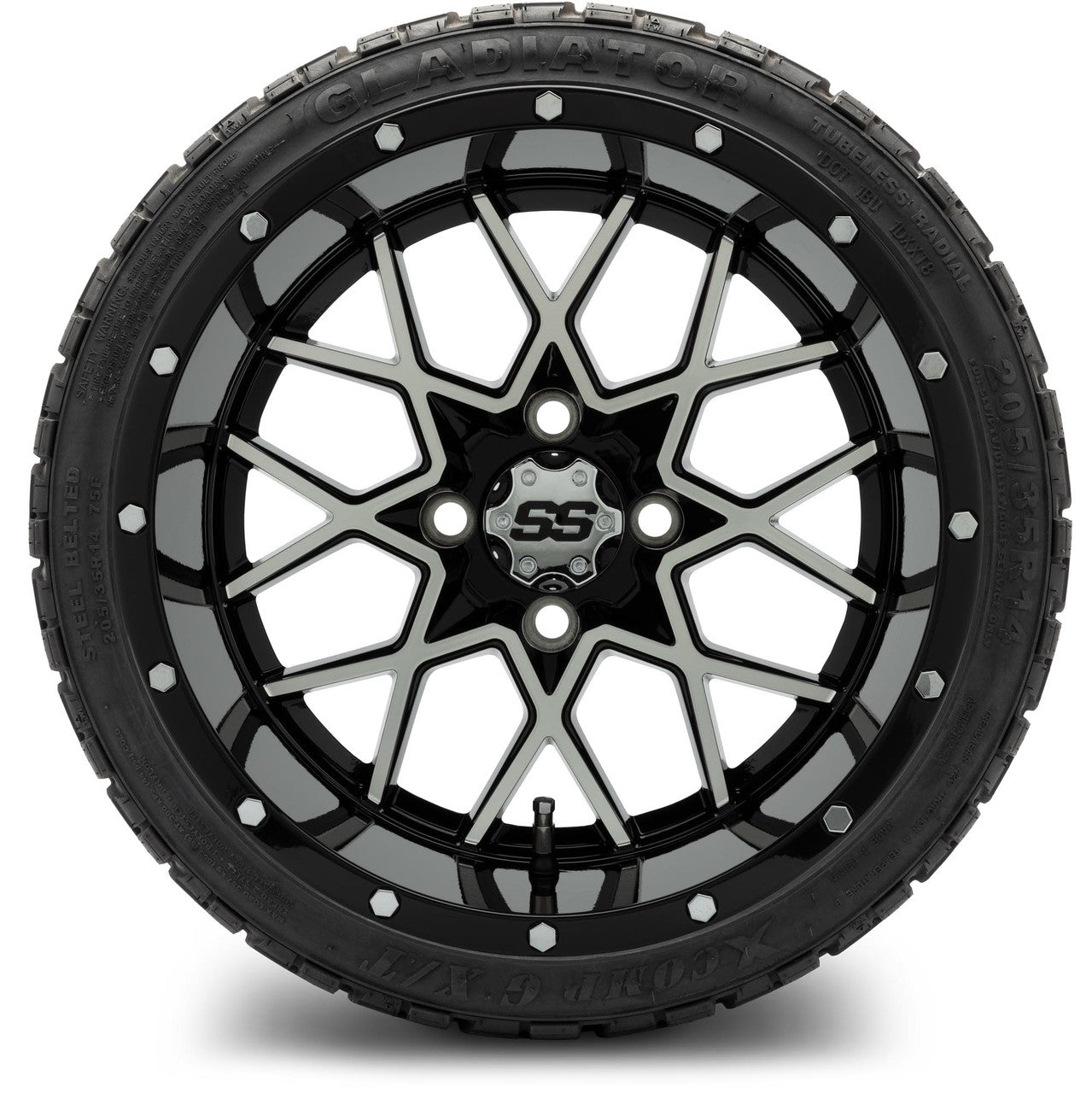 MODZ® 14" Vortex Machined Black Wheels & Off-Road Tires Combo (Xcomp Gladiator 23-10-14 Radial)