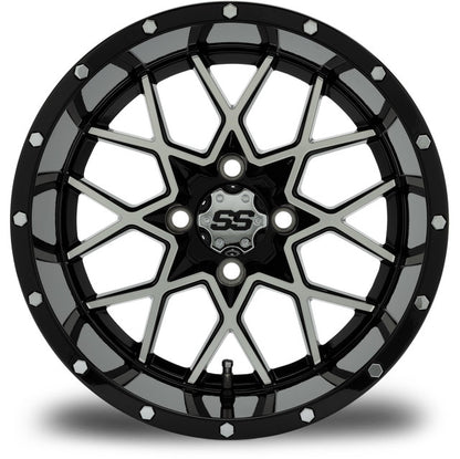 MODZ® 14" Vortex Machined Black Wheels & Street Tires Combo (MODZ Guardian 205/30-14)
