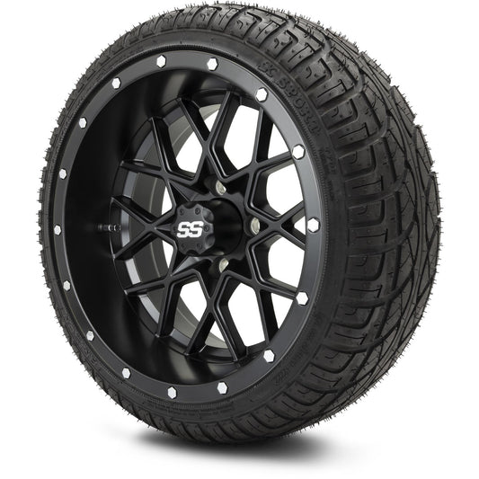 MODZ® 14" Vortex Matte Black Wheels & Street Tires Combo (Arisun X-Sport 205/30-14)