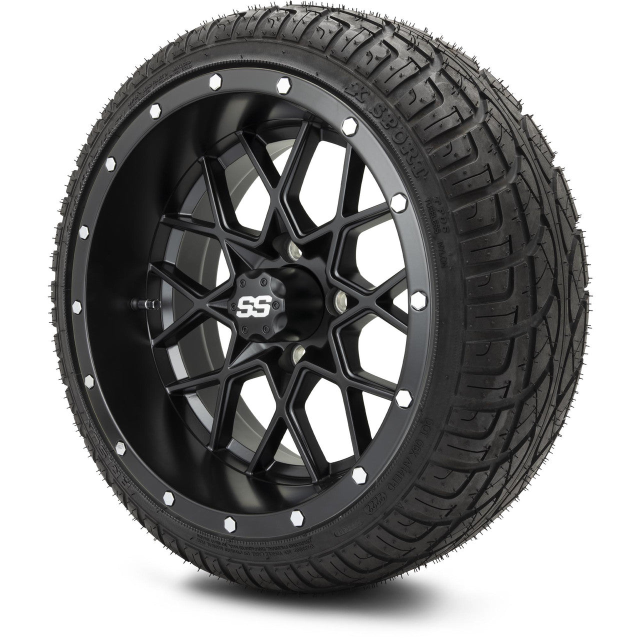 MODZ® 14" Vortex Matte Black Wheels & Street Tires Combo (Odyssey Tesseract Steel Belted Radial 215/35-14)