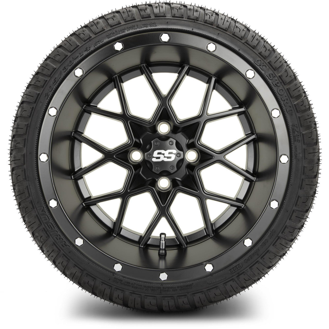 MODZ® 14" Vortex Matte Black Wheels & Street Tires Combo (Odyssey Tesseract Steel Belted Radial 215/35-14)