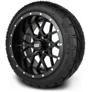MODZ® 14" Vortex Matte Black Wheels & Street Tires Combo (MODZ Guardian 205/30-14)