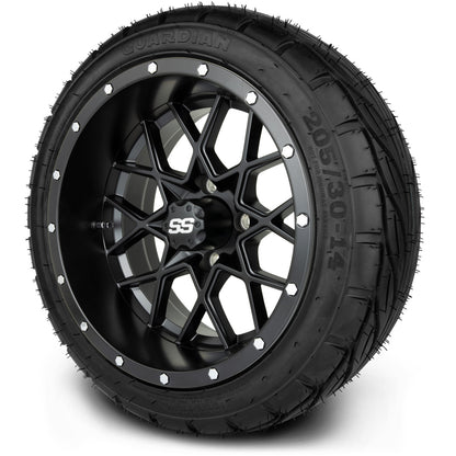 MODZ® 14" Vortex Matte Black Wheels & Street Tires Combo (Arisun Cruze 205/30-14)