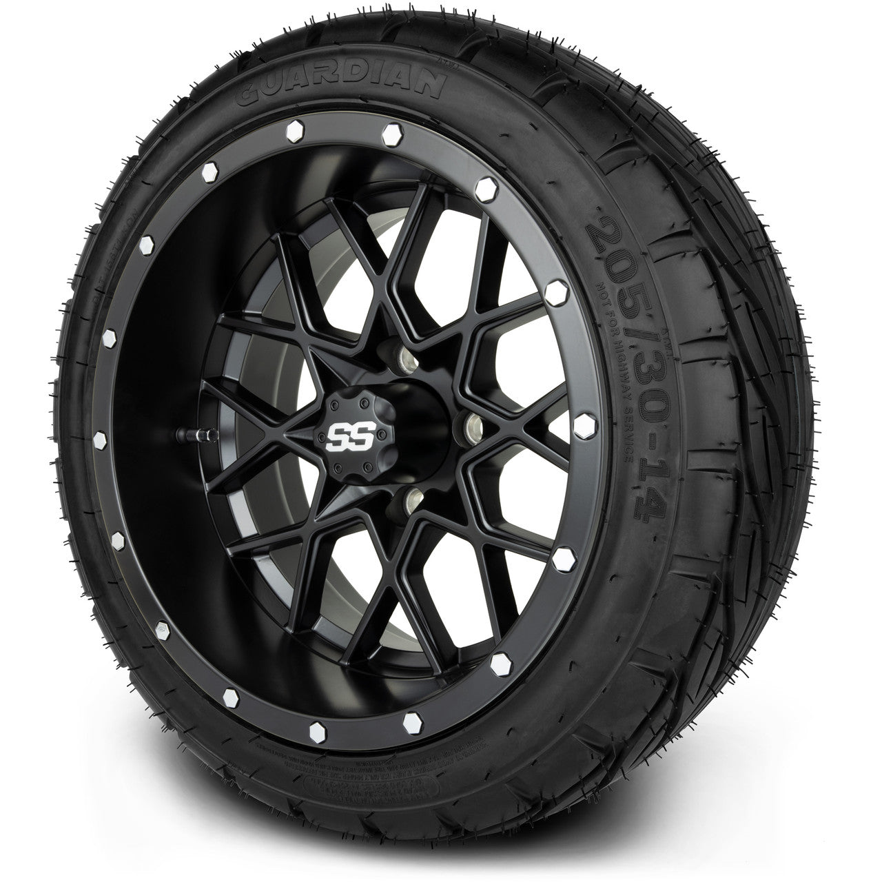 MODZ® 14" Vortex Matte Black Wheels & Street Tires Combo (Odyssey Tesseract Steel Belted Radial 215/35-14)