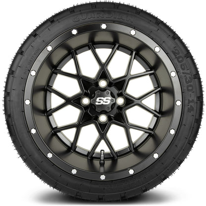 MODZ® 14" Vortex Matte Black Wheels & Street Tires Combo (Arisun Cruze 205/30-14)