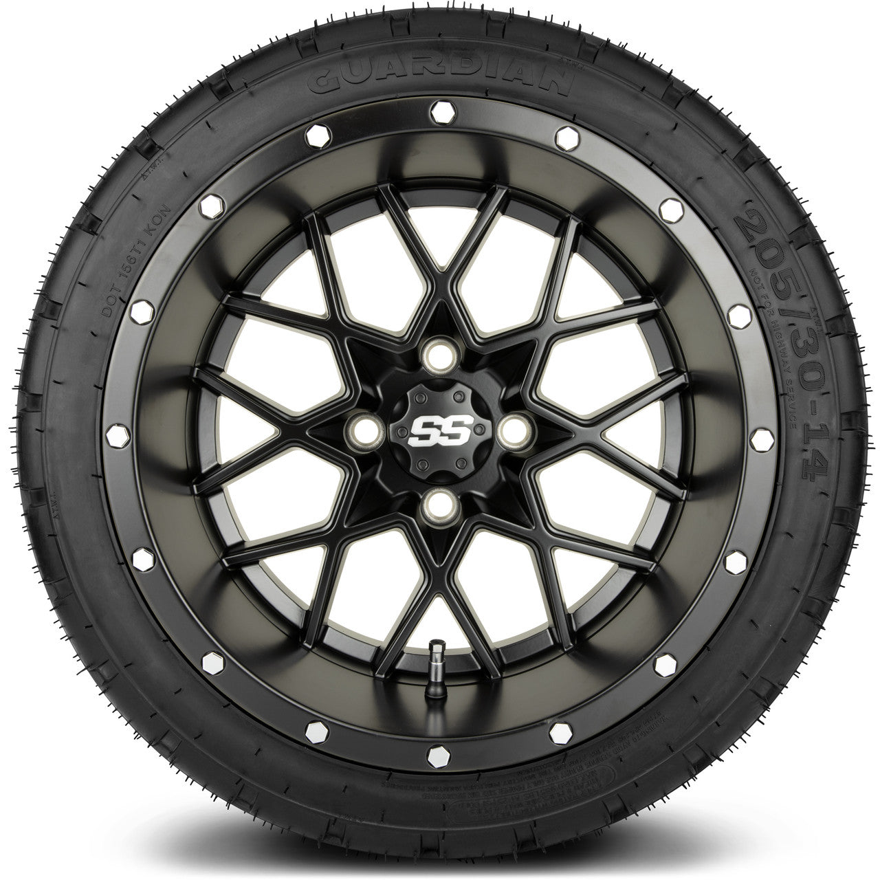 MODZ® 14" Vortex Matte Black Wheels & Street Tires Combo (Odyssey Tesseract Steel Belted Radial 215/35-14)