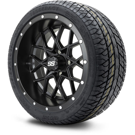 MODZ® 14" Vortex Matte Black Wheels & Street Tires Combo (Odyssey Tesseract Steel Belted Radial 215/35-14)