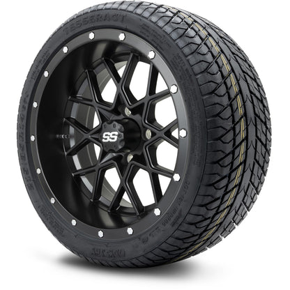 MODZ® 14" Vortex Matte Black Wheels & Street Tires Combo (MODZ Street Fox Radial 23x10-14)