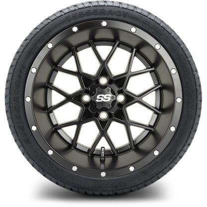 MODZ® 14" Vortex Matte Black Wheels & Street Tires Combo (Arisun Cruze 205/30-14)