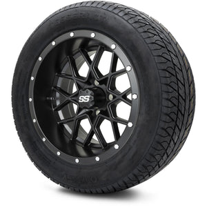 MODZ® 14" Vortex Matte Black Wheels & Street Tires Combo (Odyssey Tesseract Steel Belted Radial 215/50-14)