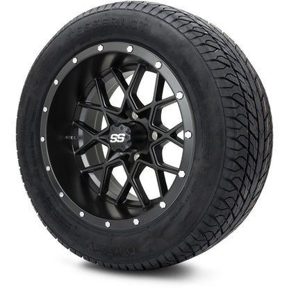 MODZ® 14" Vortex Matte Black Wheels & Street Tires Combo (Odyssey Tesseract Steel Belted Radial 215/50-14)