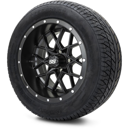 MODZ® 14" Vortex Matte Black Wheels & Street Tires Combo (Odyssey Tesseract Steel Belted Radial 215/50-14)