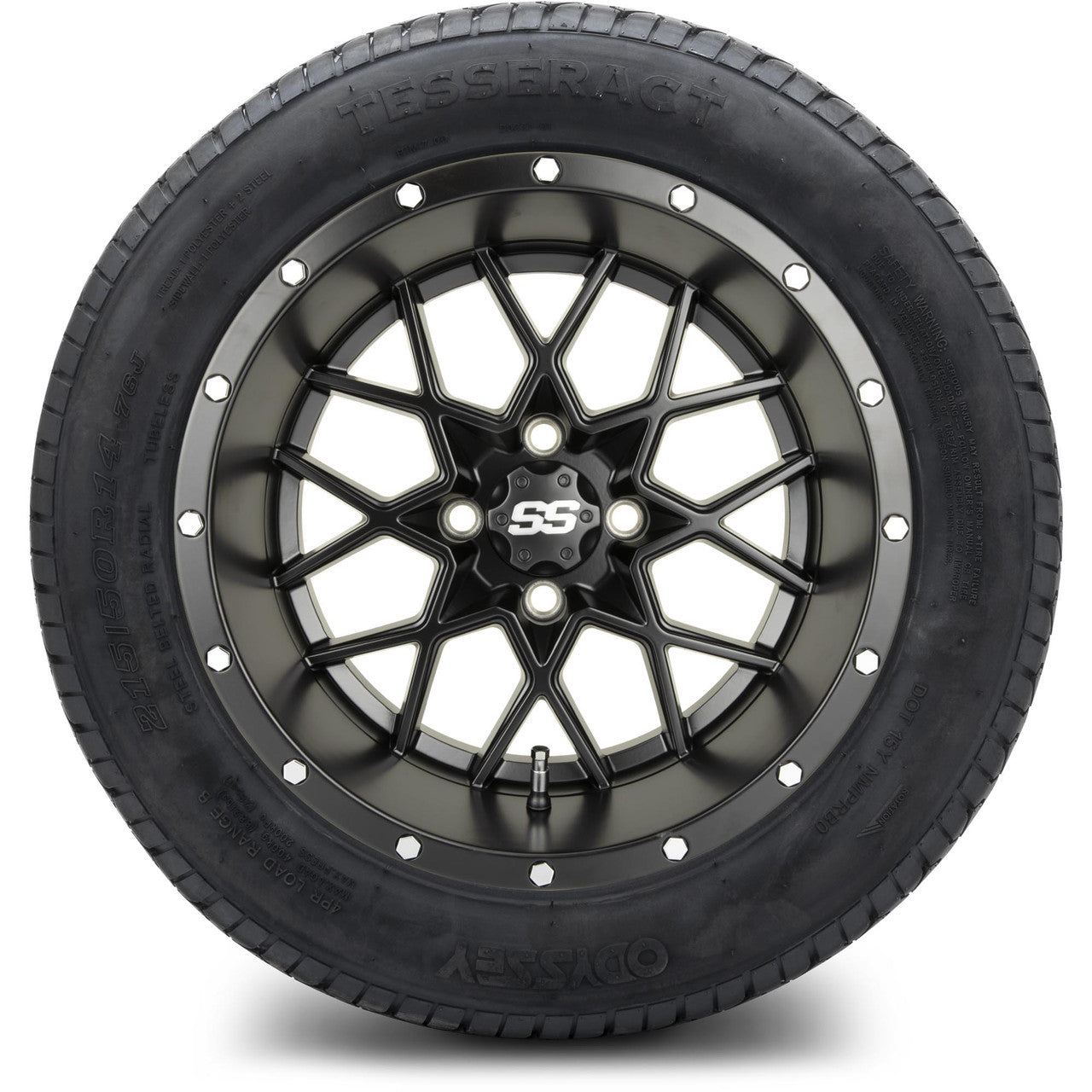 MODZ® 14" Vortex Matte Black Wheels & Street Tires Combo (Odyssey Tesseract Steel Belted Radial 215/50-14)