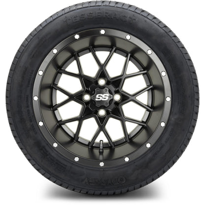 MODZ® 14" Vortex Matte Black Wheels & Street Tires Combo (Odyssey Tesseract Steel Belted Radial 215/50-14)