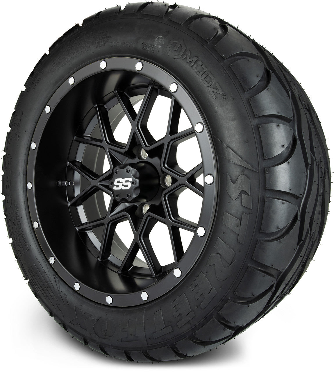 MODZ® 14" Vortex Matte Black Wheels & Street Tires Combo (Odyssey Tesseract Steel Belted Radial 215/35-14)