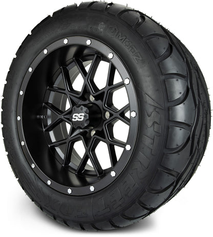 MODZ® 14" Vortex Matte Black Wheels & Street Tires Combo (MODZ Street Fox Radial 23x10-14)