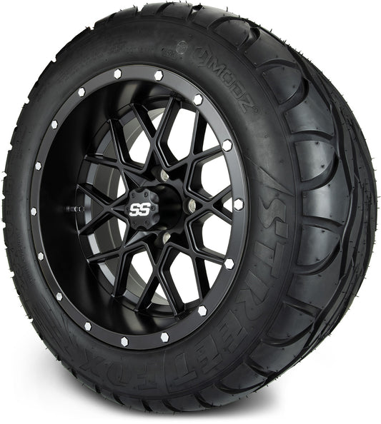MODZ® 14" Vortex Matte Black Wheels & Street Tires Combo (MODZ Street Fox Radial 23x10-14)