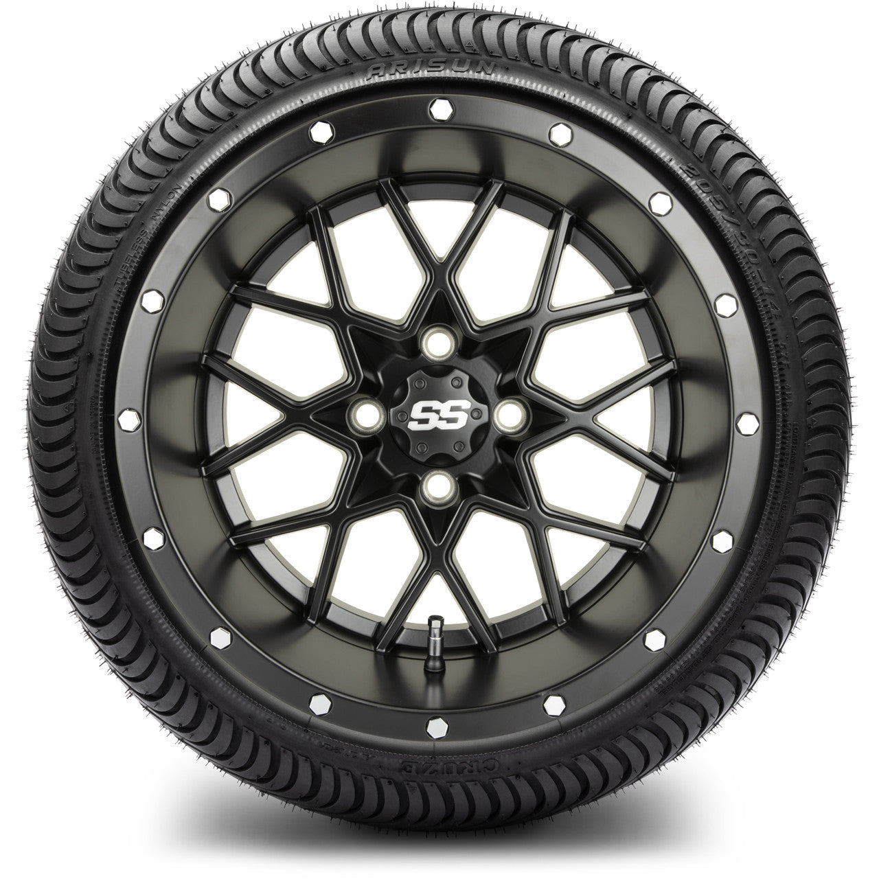 MODZ® 14" Vortex Matte Black Wheels & Street Tires Combo (Odyssey Tesseract Steel Belted Radial 215/35-14)