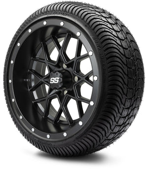 MODZ® 14" Vortex Matte Black Wheels & Street Tires Combo (Arisun Cruze 205/30-14)
