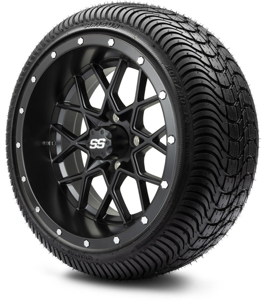 MODZ® 14" Vortex Matte Black Wheels & Street Tires Combo (Arisun Cruze 205/30-14)