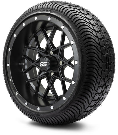 MODZ® 14" Vortex Matte Black Wheels & Street Tires Combo (MODZ Street Fox Radial 205/40-14)