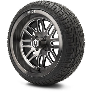 MODZ® 14" Mayhem Brushed Gunmetal with Ball Mill Wheels & Street Tires Combo (Arisun X-Sport 205/30-14)
