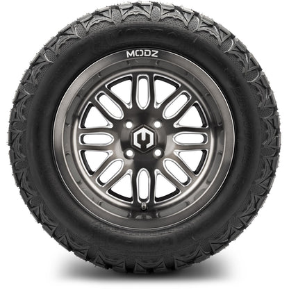MODZ® 14" Mayhem Brushed Gunmetal with Ball Mill Wheels & Off-Road Tires Combo (MODZ Gripz 23x10-14)