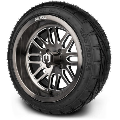 MODZ® 14" Mayhem Brushed Gunmetal with Ball Mill Wheels & Street Tires Combo (MODZ Guardian 205/30-14)