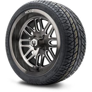 MODZ® 14" Mayhem Brushed Gunmetal with Ball Mill Wheels & Street Tires Combo (Odyssey Tesseract Steel Belted Radial 215/35-14)