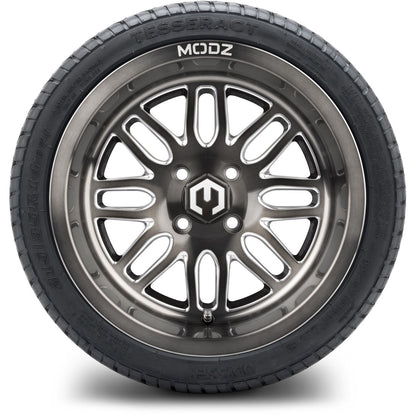 MODZ® 14" Mayhem Brushed Gunmetal with Ball Mill Wheels & Street Tires Combo (Odyssey Tesseract Steel Belted Radial 215/35-14)