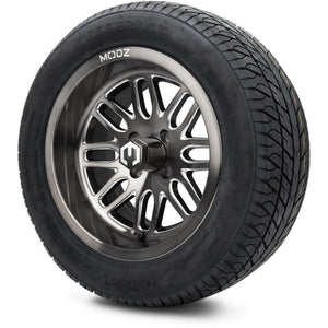 MODZ® 14" Mayhem Brushed Gunmetal with Ball Mill Wheels & Street Tires Combo (Odyssey Tesseract Steel Belted Radial 215/50-14)