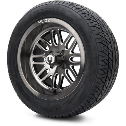 MODZ® 14" Mayhem Brushed Gunmetal with Ball Mill Wheels & Street Tires Combo (Odyssey Tesseract Steel Belted Radial 215/50-14)