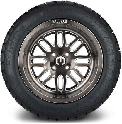 MODZ® 14" Mayhem Brushed Gunmetal with Ball Mill Wheels & Street Tires Combo (MODZ Street Fox Radial 23x10-14)