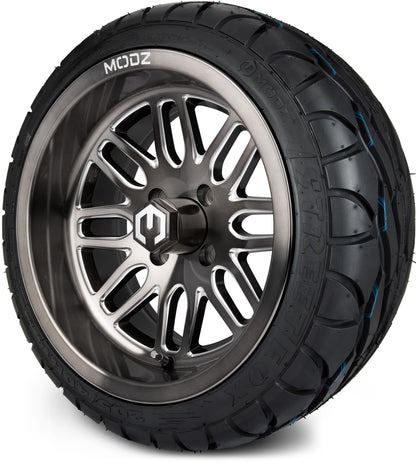 MODZ® 14" Mayhem Brushed Gunmetal with Ball Mill Wheels & Street Tires Combo (MODZ Street Fox Radial 205/40-14)